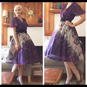 Vintage 1970s Purple Floral Dress 70s